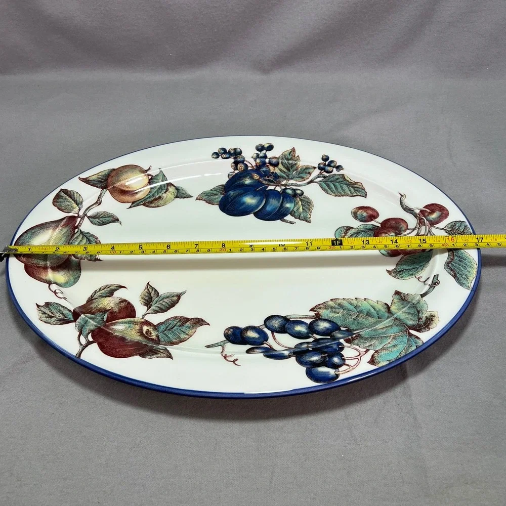Pier 1 Macintosh Oval Serving Platter Discontinued Vintage Fruit Pattern 17x13